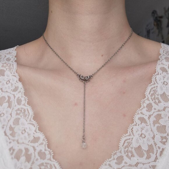 Angelic fairy pearl silver rosary necklace ✦ delicate gothic chainmailele rosary - Picture 2 of 7